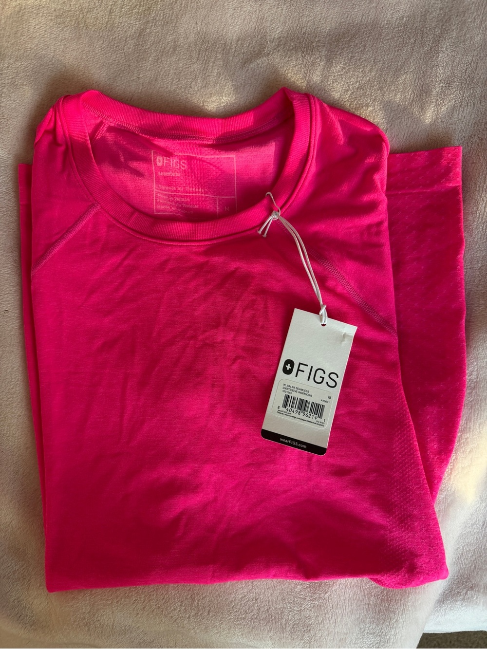 FIGS Women's Short Sleeve Crew in Neon Pink